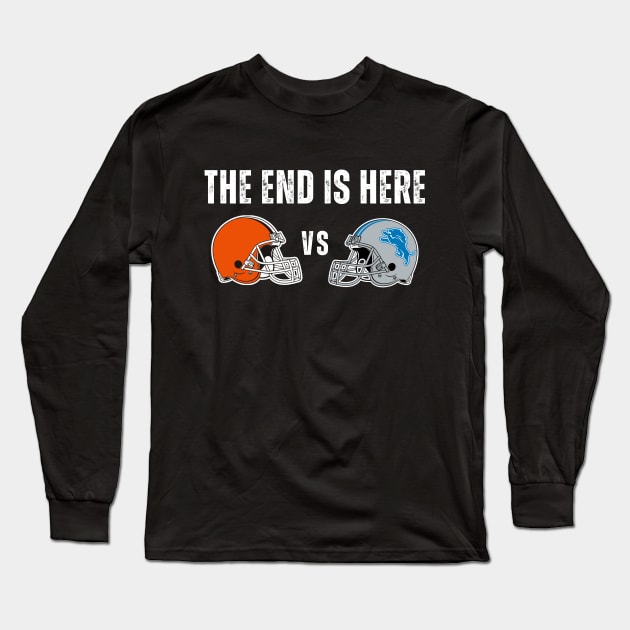 Browns versus Lions NFL Football Fans Funny Long Sleeve T-Shirt by Little Duck Designs